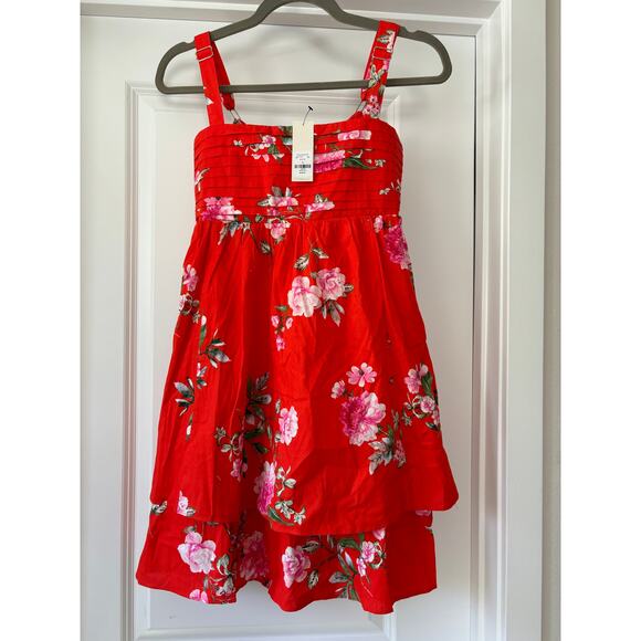 Red Floral Mini Dress Pleated Size Small NWT - Picture 1 of 4